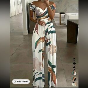 Floral Print Jumpsuit - White and Green